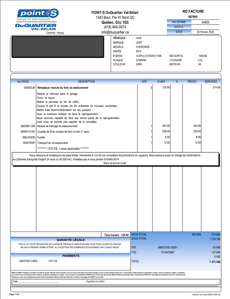 2025-02-03: Réparation frein de stationnement